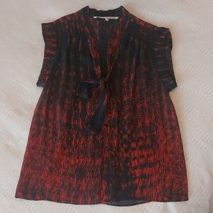 RACHEL Rachel Roy Red and Black Tie-Front Blouse